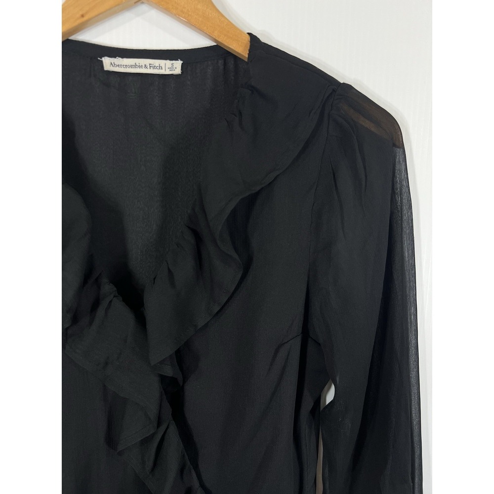 Abercrombie & Fitch Chiffon Ruffle Bodysuit Size Small Black Sheer Long Sleeve - Picture 3 of 11